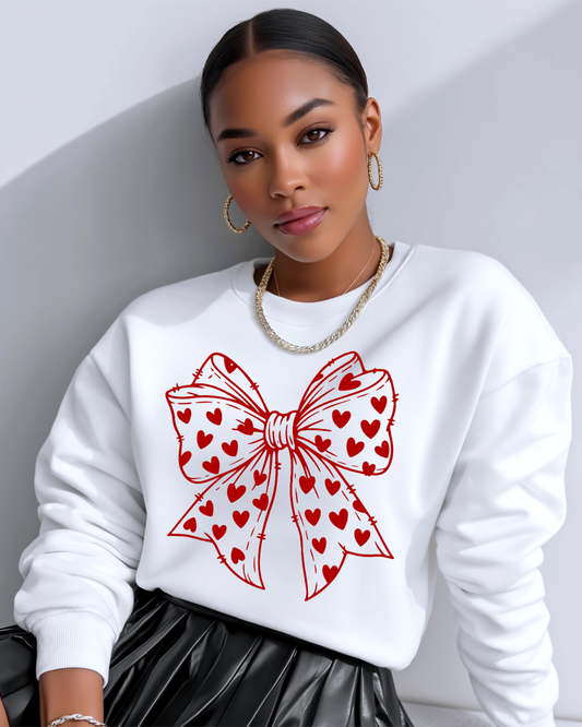Heart Bow Valentine Crewneck (red line art)