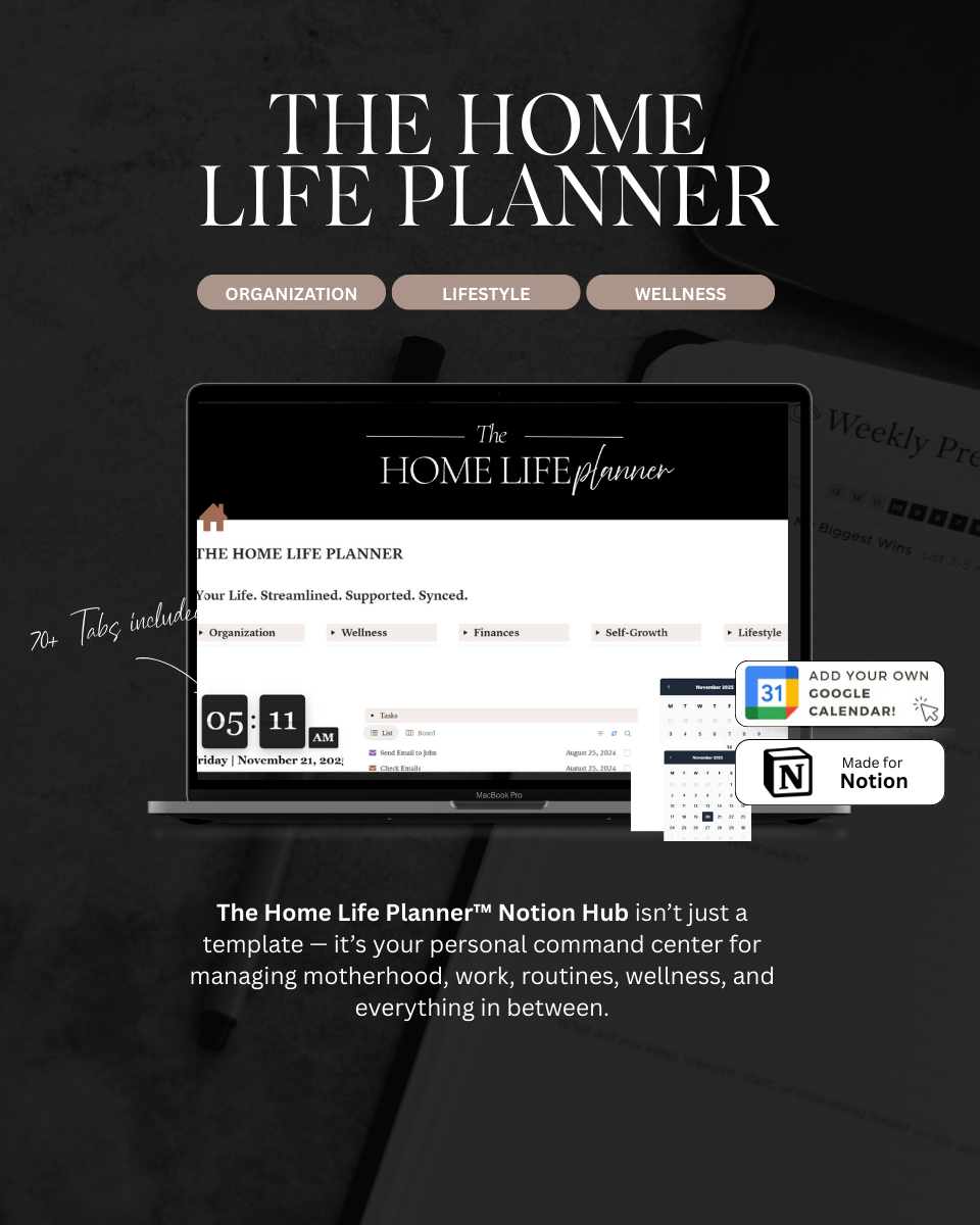 The Home Life Planner (Notion Hub Edition) 80+Planner Tabs |Instant Download